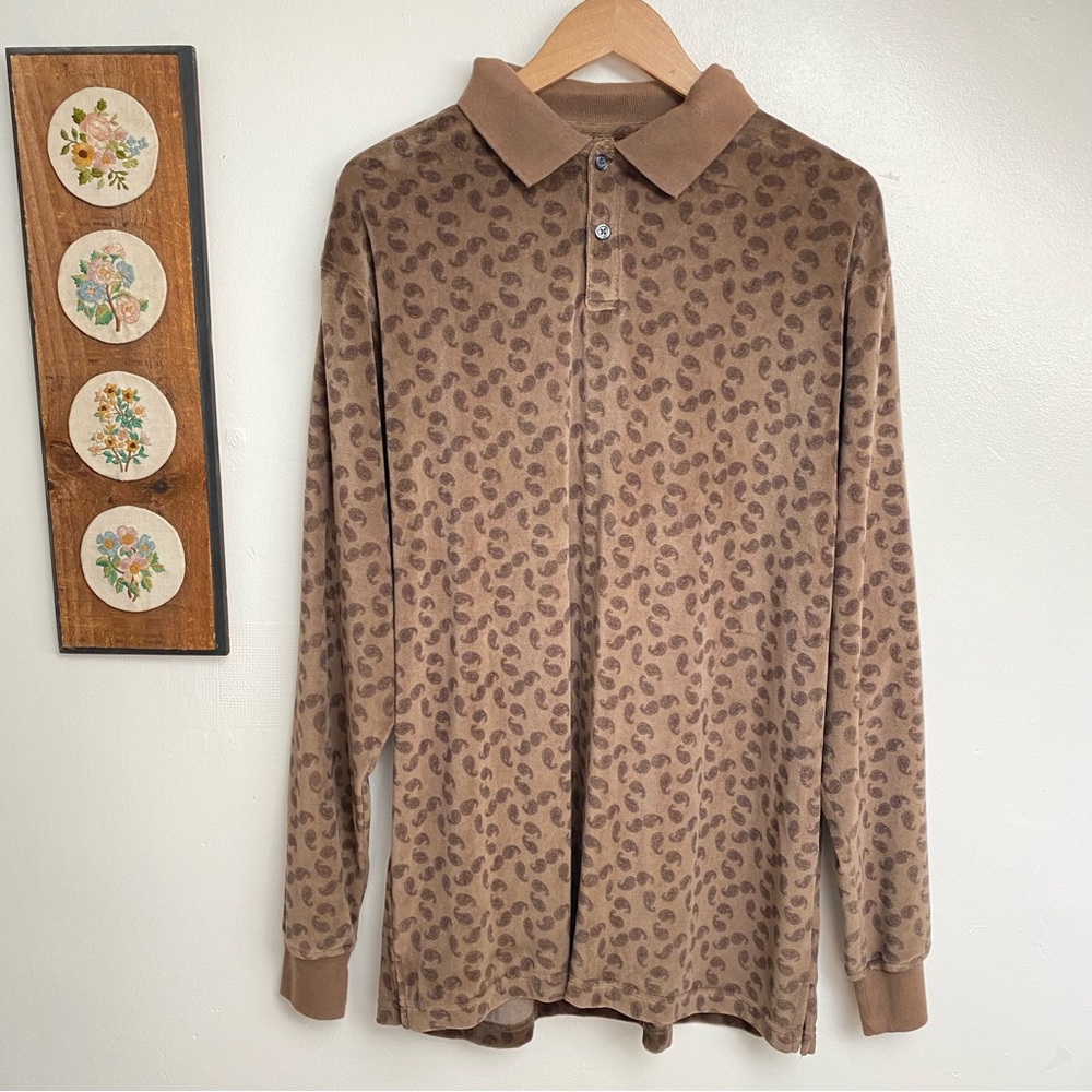 NWT Vintage Paisley Velour Mushroom Polo Shirt